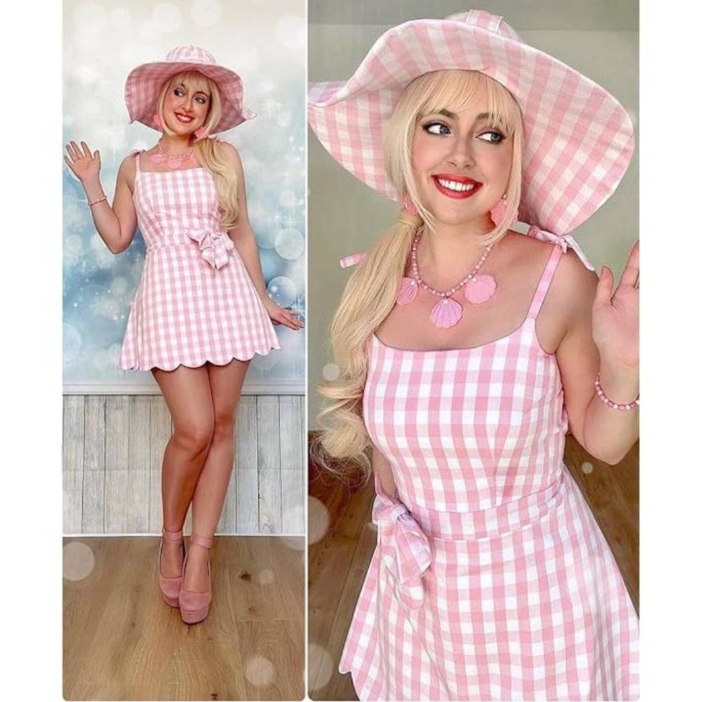 NWT Adorable Barbie Movie Pink Box Gingham Plaid Dress Cowboy Halloween Costumes - Picture 9 of 16